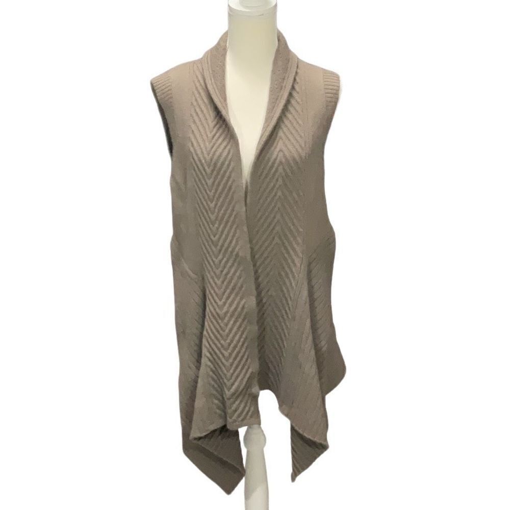 Marks & Spencer Taupe Sleeveless Acrylic Blend Open Front Cardigan US12 UK14